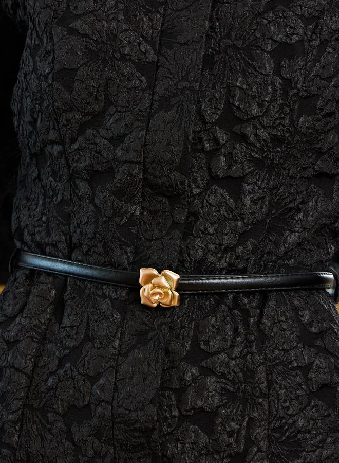 Styli Women Floral Jacquard Belted Top and Skirt Co-Ords